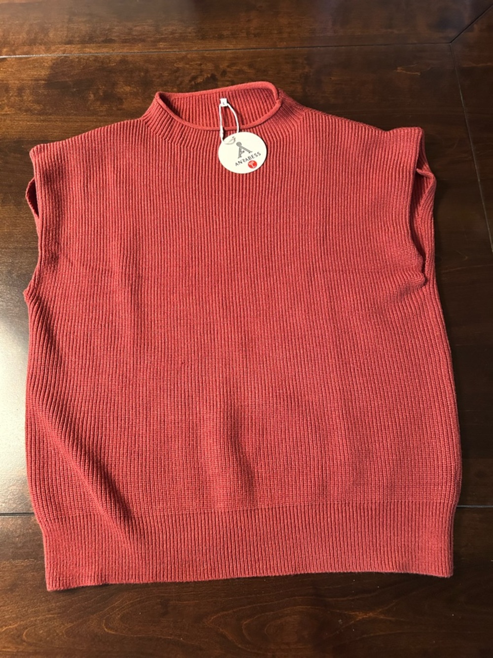 Sleeveless Ribbed Knit Top - Rust Coral